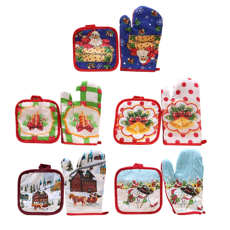 Новогоднее украшение 1 Набор рождественских анти горячие перчатки Микроволновая