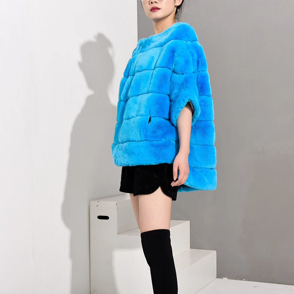 TOPFUR Rex Rabbit Fur Pullover Jacket Women Winter Coat Women Rabbit Fur Jacket Turquoise Coat Women Leather Jacket Women