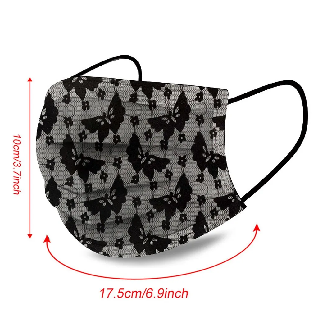 

50PCS Face Masks Unisex Solid Floral Butterfly Lace Disposable Mask Mouth Face Windproof Foggy Face Product Mask Mascarar