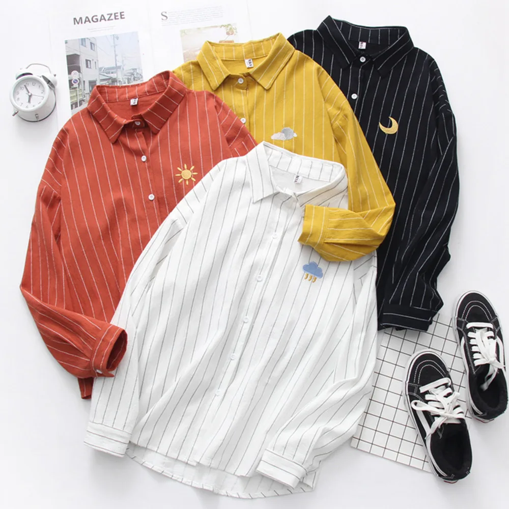 Женская Офисная рубашка в полоску белая Повседневная Блузка на пуговицах с