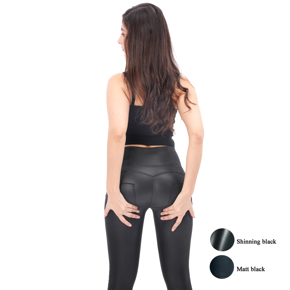 Женские длинные кожаные джинсы с высокой талией теплые зимние черные леггинсы на