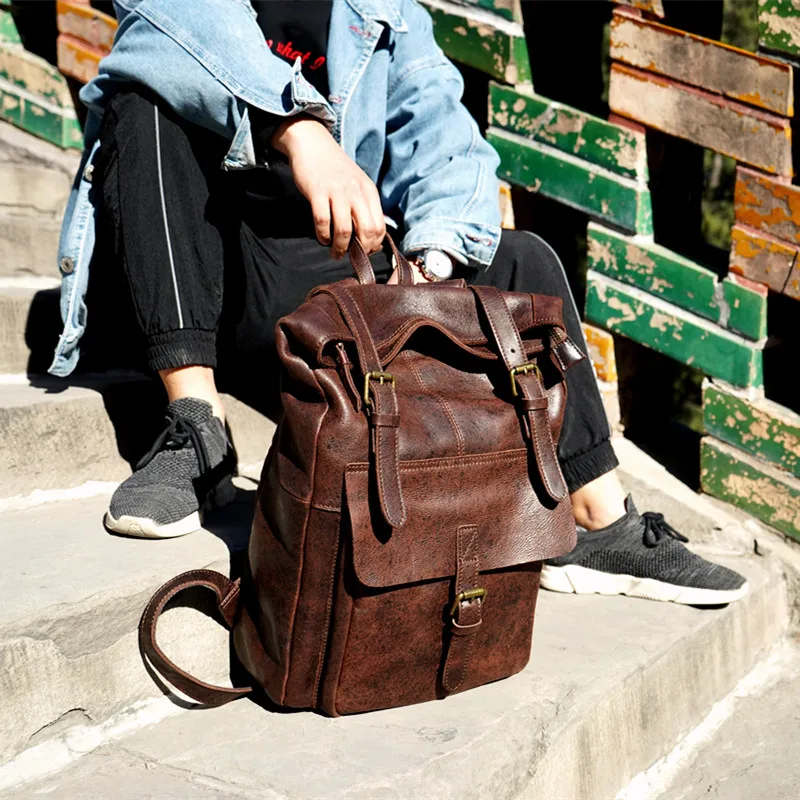 Винтажный рюкзак из натуральной кожи для мужчин деловой дорожный роскошная