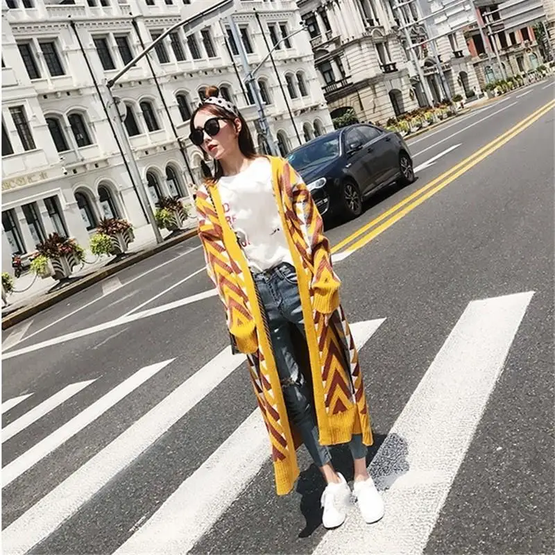 Женское осеннее уличное стильное вязаное пальто с v-образным вырезом