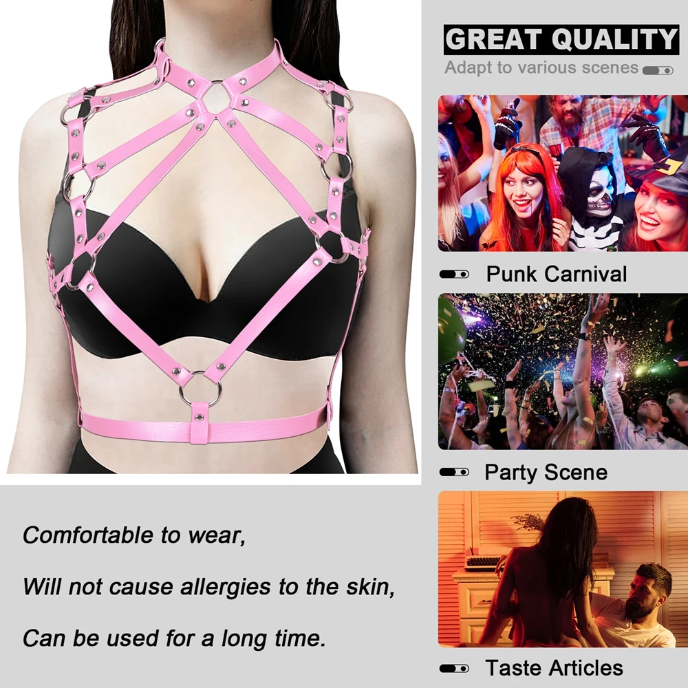 

Metal Girl Harness Fashion Punk Cage Goth Chest Top Bra Sexy Lingerie Gothic Erotic Rave Wear Leather Cosplay Dance Body Bondage