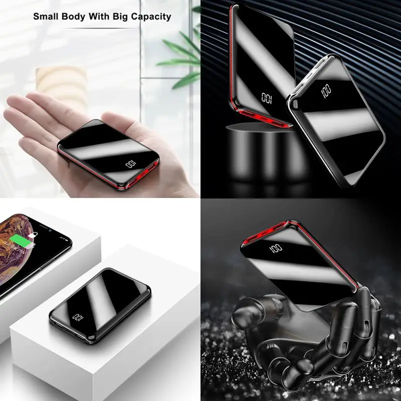 20000mAh портативный мини внешний аккумулятор с зеркальным экраном, цифровой внешний аккумулятор, внешний аккумулятор для смартфона