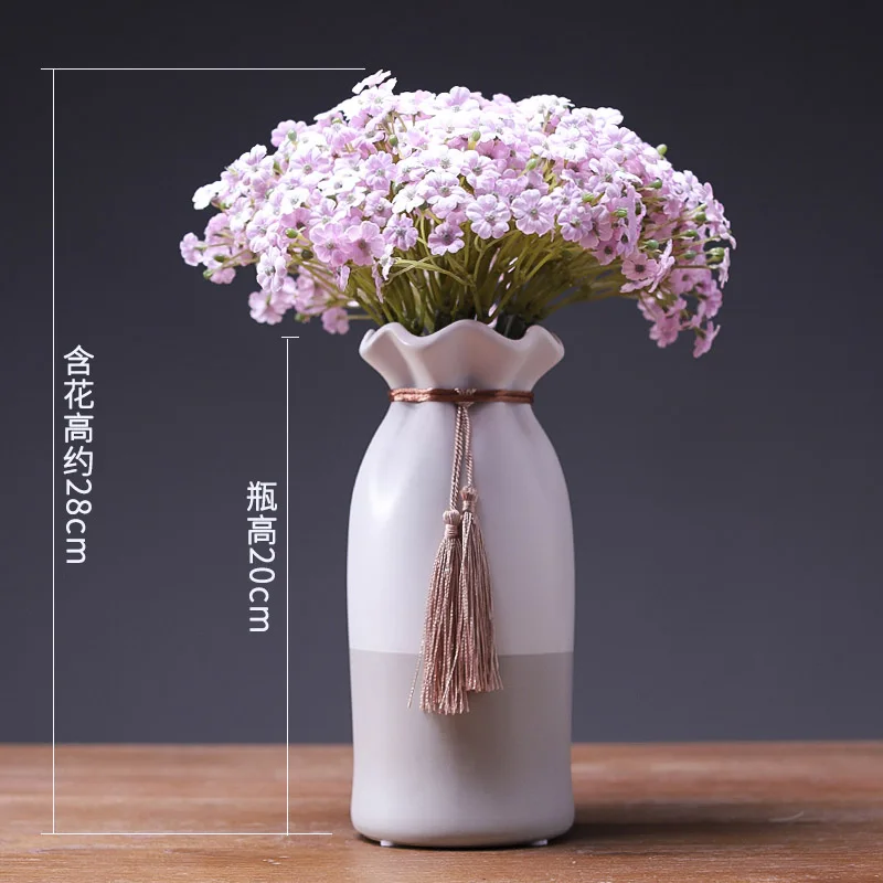 Vase with flowers Современная керамика ваза с ораментами лист лотоса с бахромой водная культура вазы мешок удачи Цветочная ваза центральный Свадебные украшения - Цвет: Vase with flowers