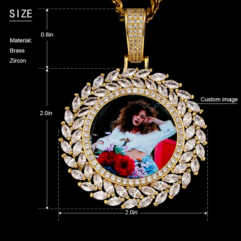 

Round Medallions Custom Photo Pendant Necklace For Men's Hip Hop Jewelry Grain Zircon Iced Out Pendant Customized Engraved Name