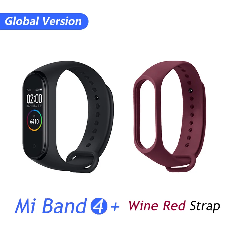 GB Add Wine Red Xiaomi mi Band 4 новейшая музыка Смарт mi band 4 Браслет Пульс фитнес 135 мАч цветной экран Bluetooth 5,0 - Цвет: GB Add Wine Red