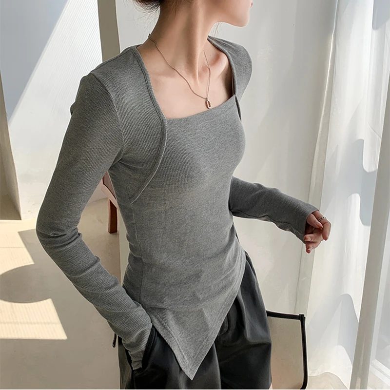 Модная одежда GGRIGHT в Корейском стиле сексуальные асимметричные футболки с