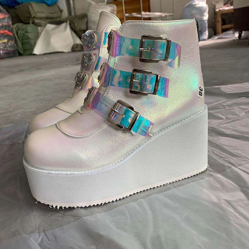 

INS Hot Brand High Platform Ankle Boots Women 2020 Fashion PVC Strap Decorating High Wedges Shoes Woman Autumn Dropshipping