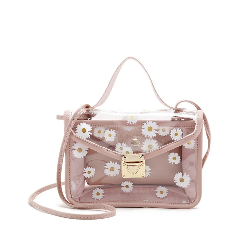 

Crossbody Bags for Women Summer Aesthetic Daisy Printing Transparent Shoulder Bag Leather High Quality Street Style Bolso Mujer