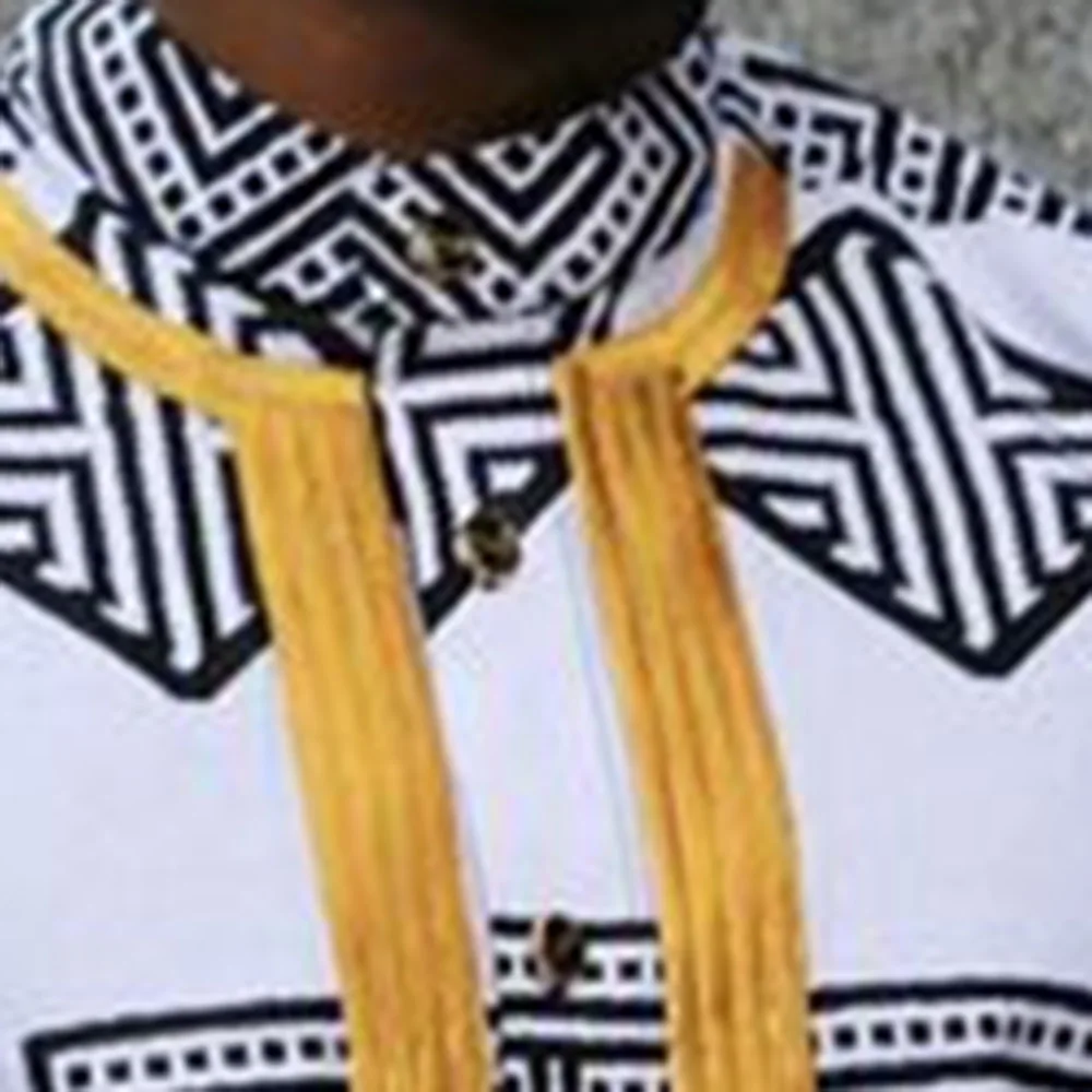 Африканская одежда для мужчин Дашики ткань мужская рубашка белый узор принт