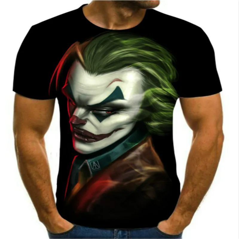 

Men's 3D clown face, creative design, short sleeve, round shape, modern, summer, 2021