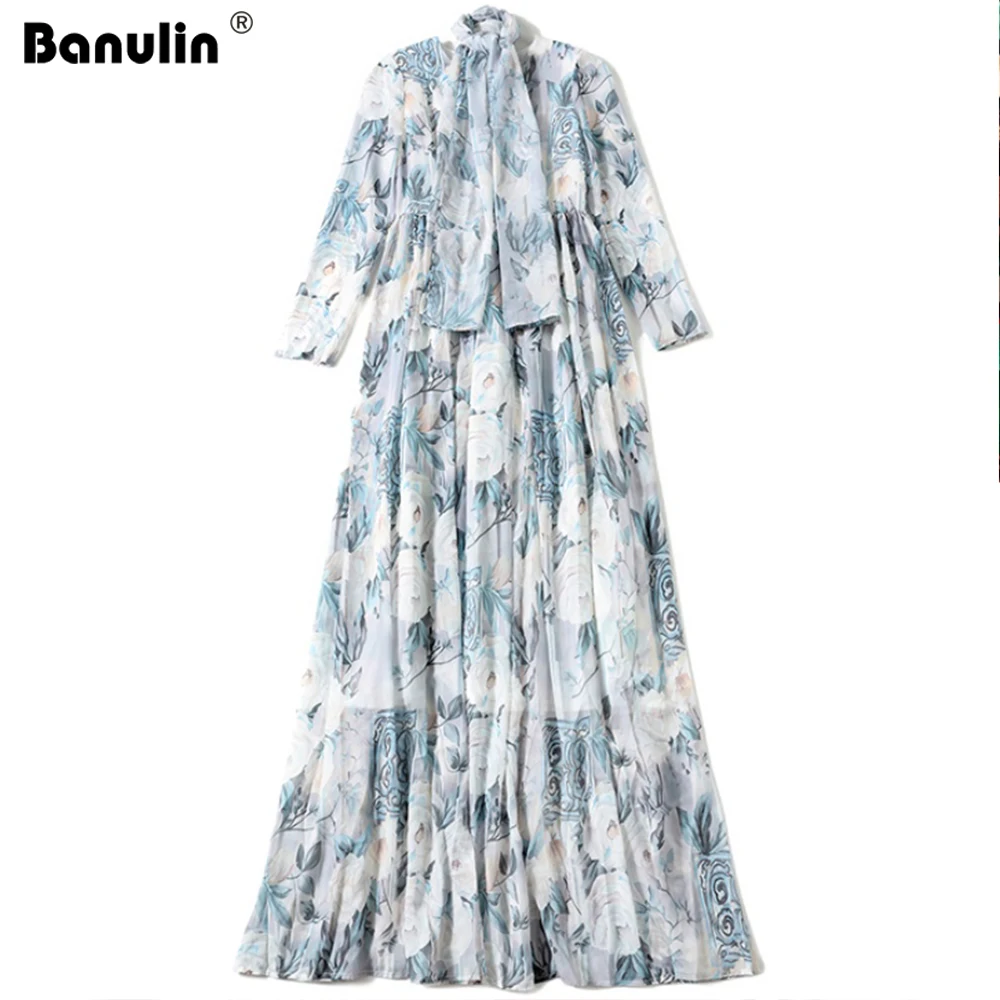

Женское шифоновое платье с длинным рукавом Banulin, подиумное длинное платье с цветочным принтом, Повседневное платье для вечеринки, весна-лет...