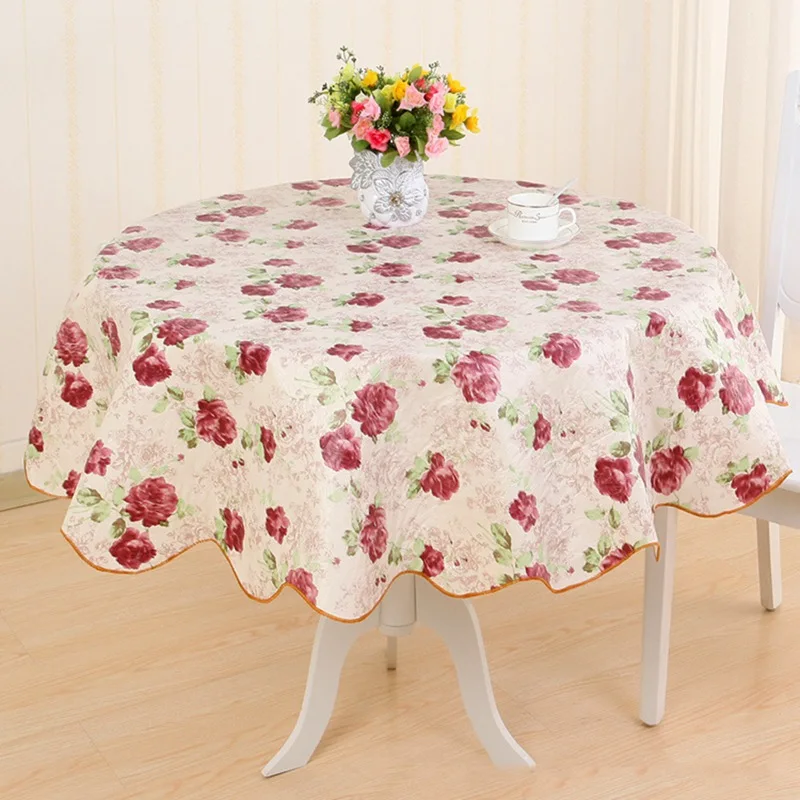 

Round Tablecloth Plastic Oil Proof Waterproof Romantic Florals Printed Lace Table Cover Wedding DecorationTable Clothes