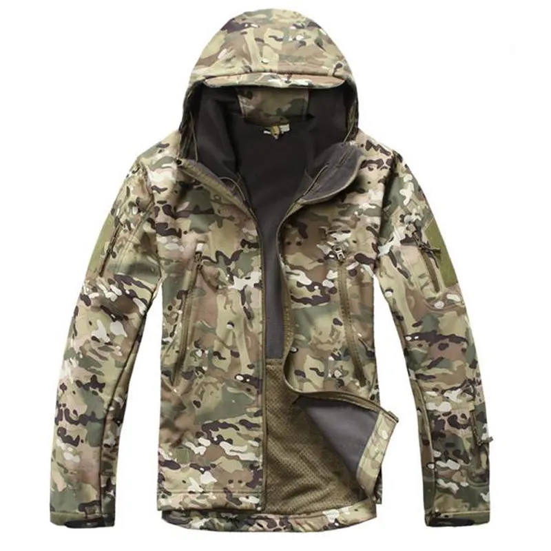 CP Camo Sharkskin софтшелл Куртки флис с капюшоном Камуфляж Топы корректирующие зима Охота Военная Униформа Снайпер одежда Ghillie костюм - Color: CP Camo