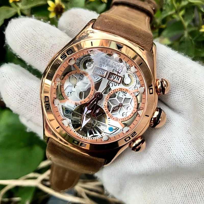 Мужские спортивные механические часы Reef Tiger/RT автоматические часы-скелетоны