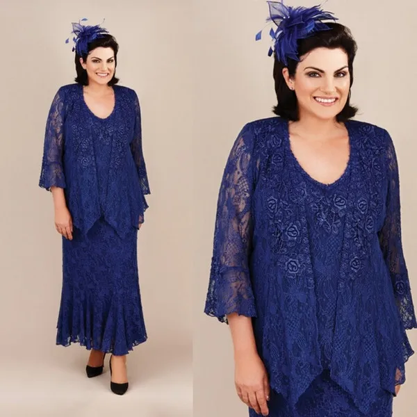 

2019 Vintage Mother Of The Bride Dresses Royal Blue Lace Mothers Wedding Guest Dress Ankle Length Plus Size Mother of Groom Gown