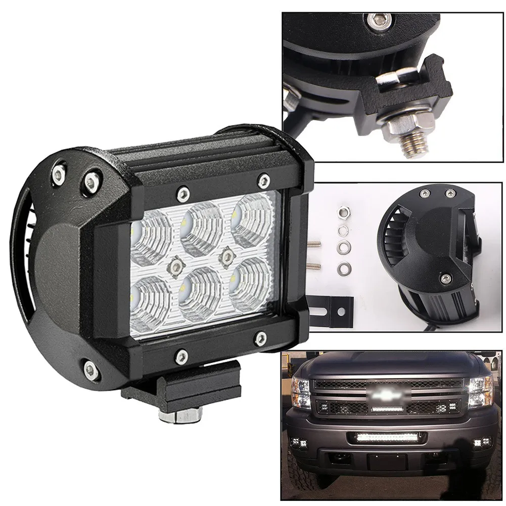 

1pc Universal 12V/24V 18W 6000K Work Light Fog Light New Flush Mount LED Offroad Light Pods Bar Spot Flood Beam 6LED Work Light