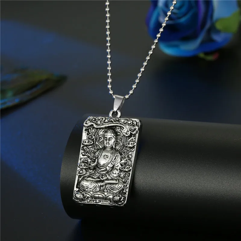 1PC Men Punk Rectangle Carving Buddha Chinese Statement Necklace Vintage Triangle Evil Eye Pendant Choker WomenJewelry | Украшения и