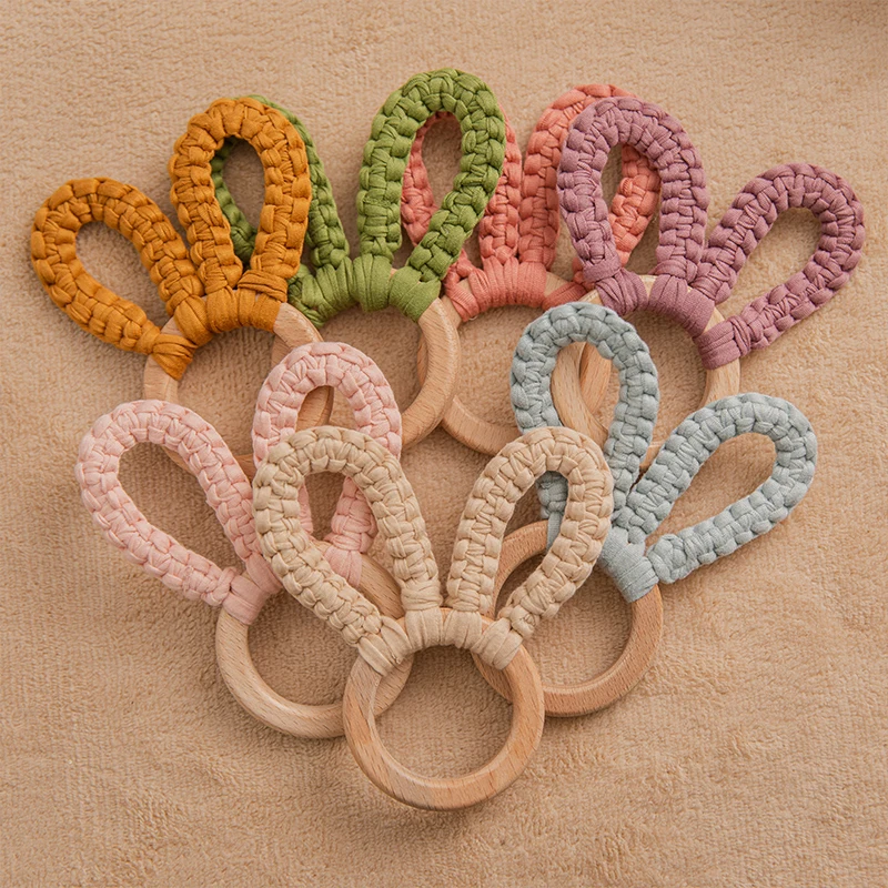 

1pcs Baby wood Braided Teether Rattle Safe Wooden Toys Mobile Pram Crib Ring for Newborn Educational Infant Toys Bell Rings