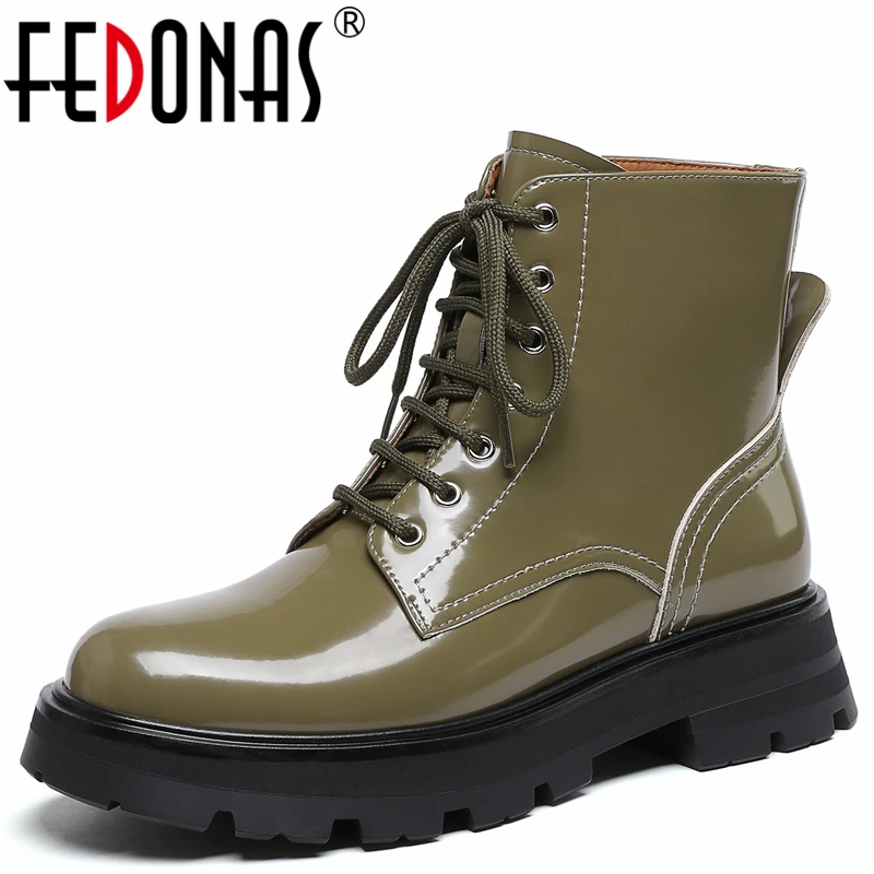 

FEDONAS Autumn Winter Platforms Short Boots Women Ankle Boots Genuine Leather Round Toe Fashion Leisure Cool Lace-Up Shoes Woman