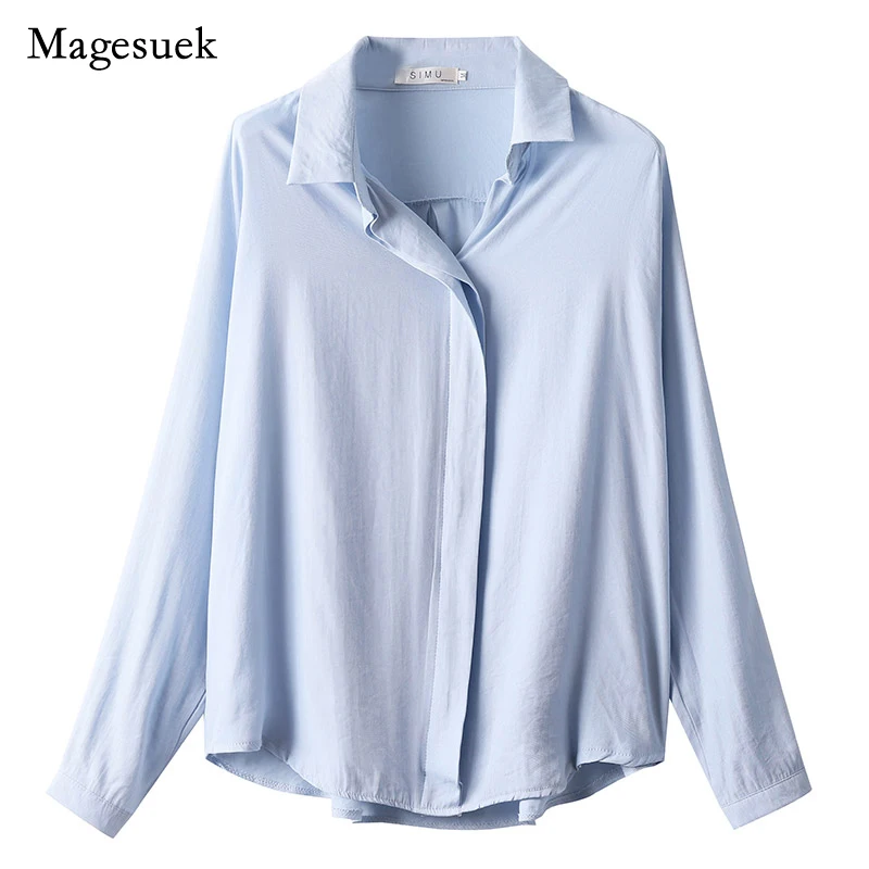 

Women 2021 Vintage Office Lady Lapel Shirts Autumn French Style Long Sleeve Shirt Ruffled Loose Women Tops and Blouses 11347