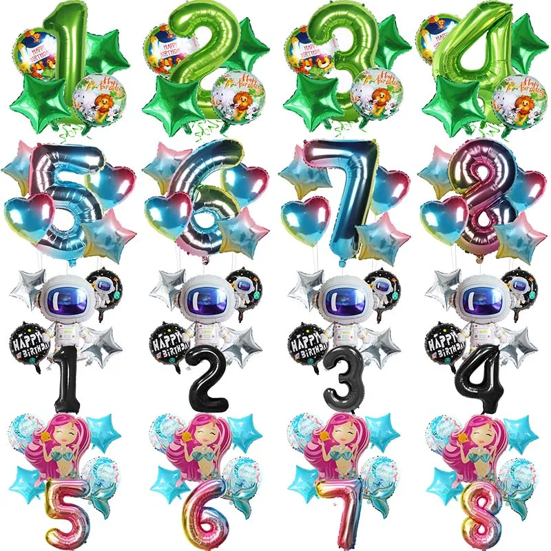 Number balloon kit 0 1 2 3 4 5 6 7 8 9 Mermaid jungle unicorn Themed birthday party balloon Happy Kids birth day digital ballons