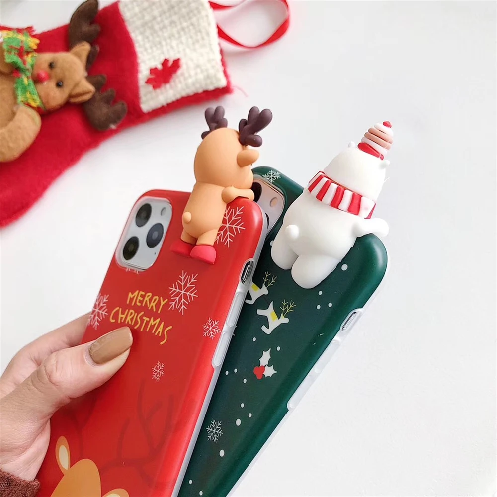 3D Christmas Deer Case for iPhone 11 Cover Silicone Cartoon Snowman Back Pro Max 7 Plus 6 6s 8 X XR XS |