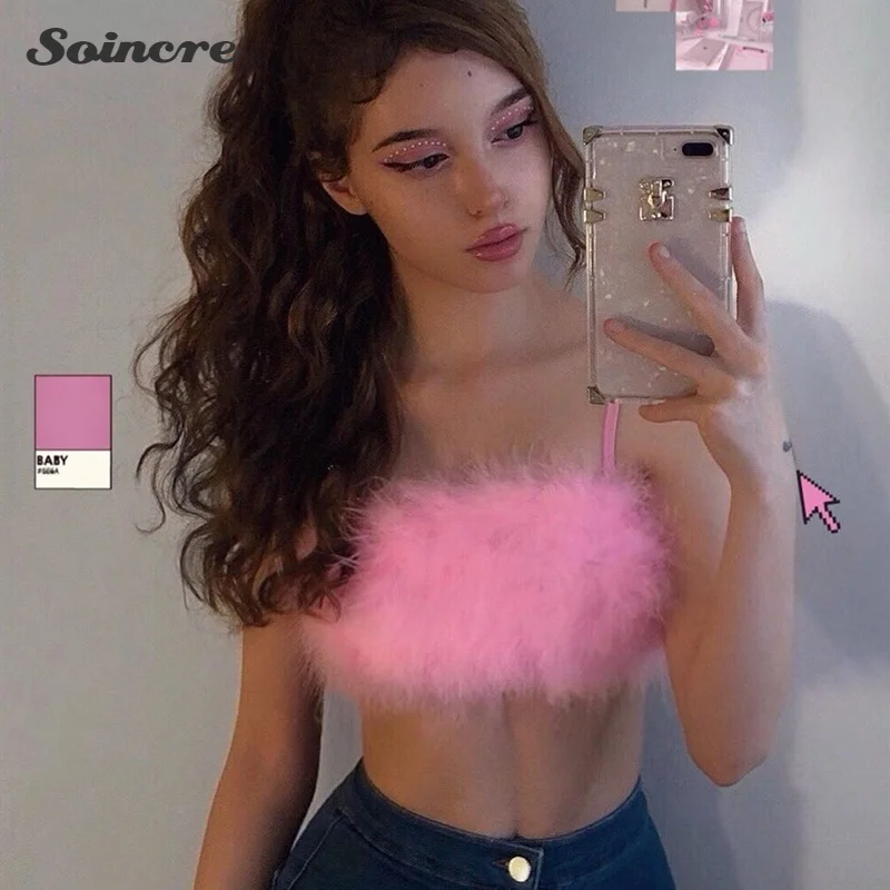 

Tube Tops Strapless Top Super-short Y2k Crop Top 2021 Women's New Hot Product Sexy Streetwear Furry Wrapped Chest Sling Vest
