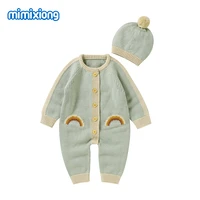 baby rompers knitted cute rainbow pattern newborn boy girl jumpsuits cap outfit set autumn winter toddler infant overall clothes