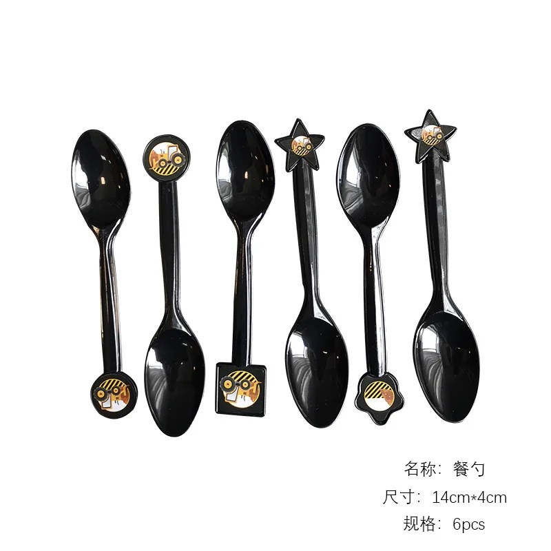 Spoon 6pcs Строительная машина тематическая вечеринка на день рождения бумажные тарелки и соломки чашки детские салфетки экскаватор вечерние поставки - Цвет: Spoon 6pcs