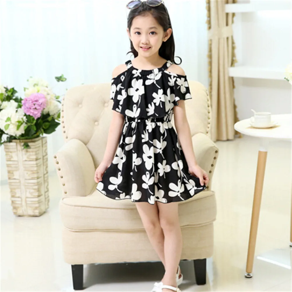 

Kids Girls Summer Flower Chiffon Dress Children Beach Casual Clothing Dress
