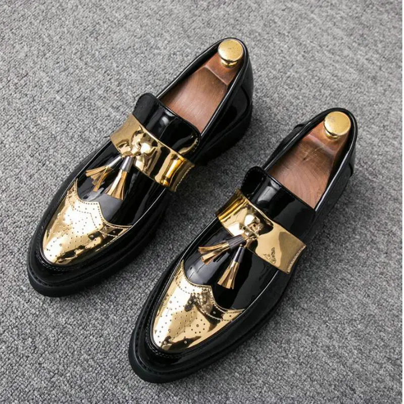 Мужские черные кожаные мокасины с кисточками Мужская кожаная обувь золотого и