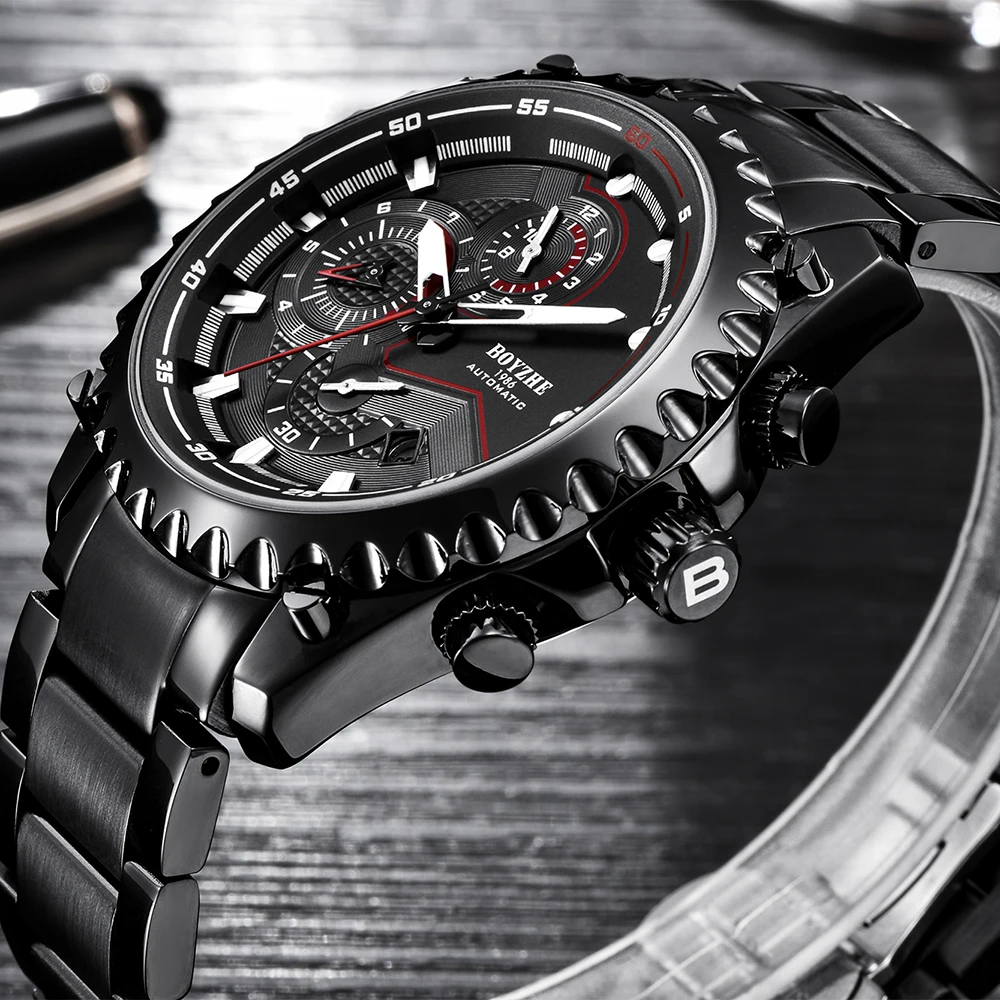 

BOYZHE Top Brand Military Mechanical Watch Luxury Sports Mens Wristwatches Steel Business Waterproof Luminous relogio masculino