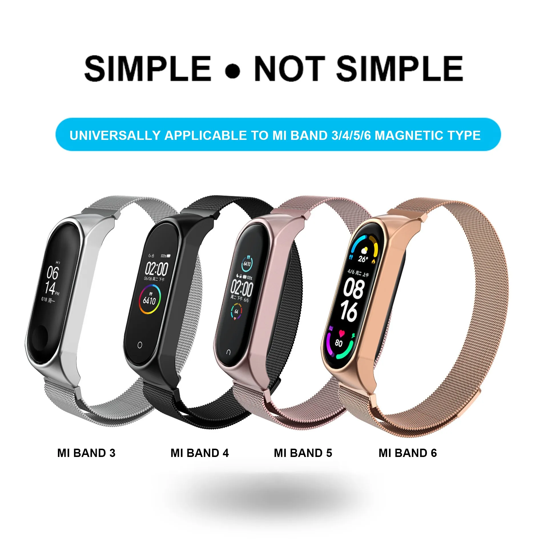 Ремешок для Xiaomi Mi Band 3 4 5 6 магнитный браслет подходит смарт-часов Xiao спортивный