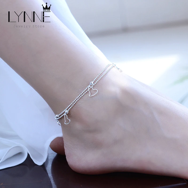 Браслет-цепочка Женский из серебра 925 пробы с подвеской в виде сердца | Украшения