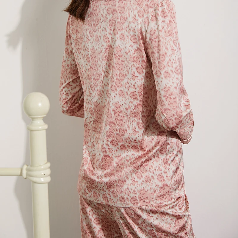 Женская атласная пижама LILYMODA комплект для сна с длинным рукавом и леопардовым