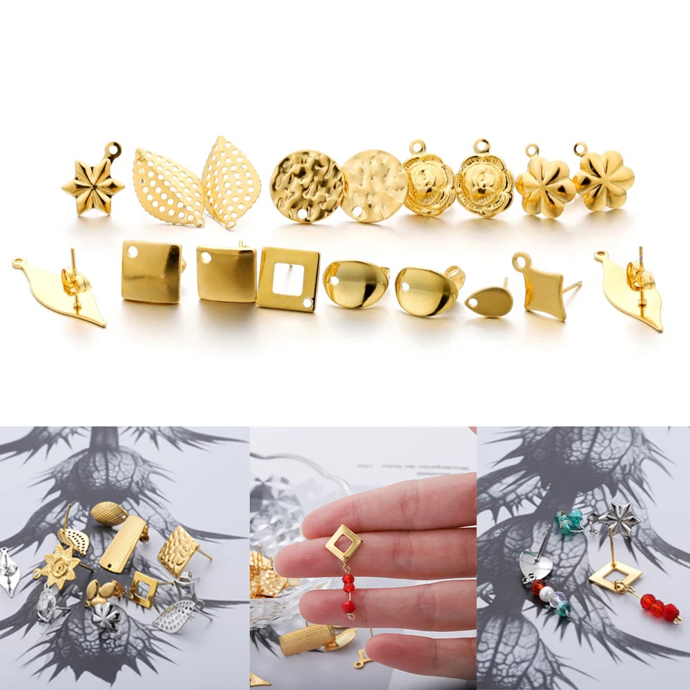 

10Pcs Multi Style Stainless Steel Geometric Round Earring Stud Flower Earrings Base For DIY Women Jewelry Making Supplies