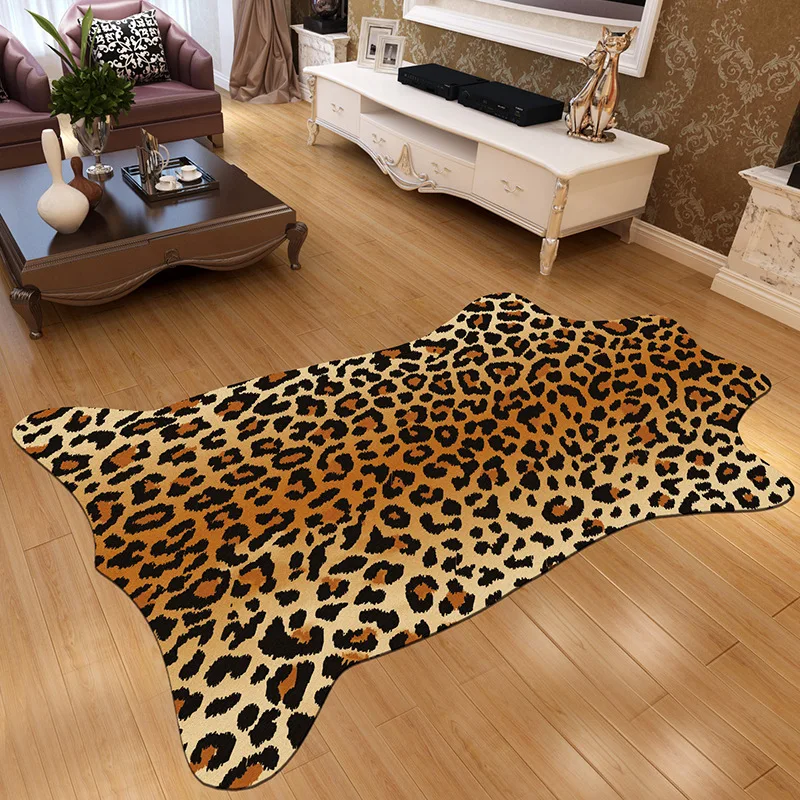 Alfombra de imitaci&oacute;n de piel de Animal para el hogar, tapete antideslizante de &aacute;rea a rayas de cebra y vaca, para sala de estar y dormitorio, 2020-1