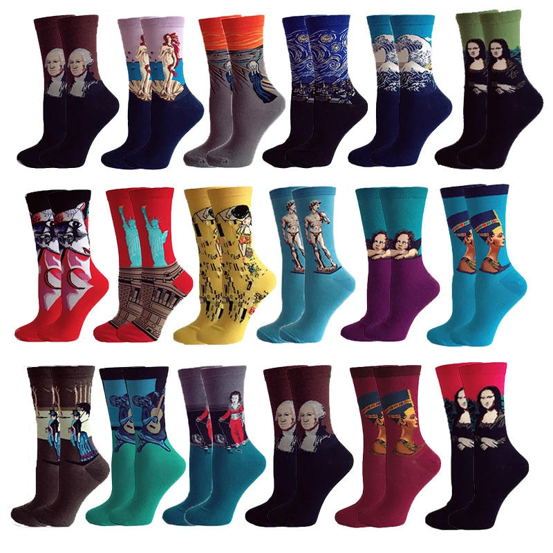 

Модные хлопковые мужские и женские повседневные носки в стиле Харадзюку, забавные носки с изображением Ван Гога, звездной ночи, картины маслом, арт-носки для рождественского подарка