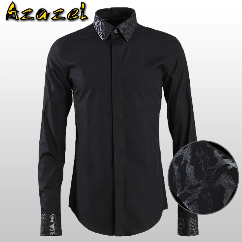 

Azazel Cotton Mens Shirts Luxury Leopard Print Collar Long Sleeve Mens Dress Shirts Plus Size 4xl Slim Fit Party Male Shirts