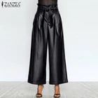 Женские брюки из искусственной кожи ZANZEA 2021 стильные широкие брюки повседневные брюки с высокой талией и репсой