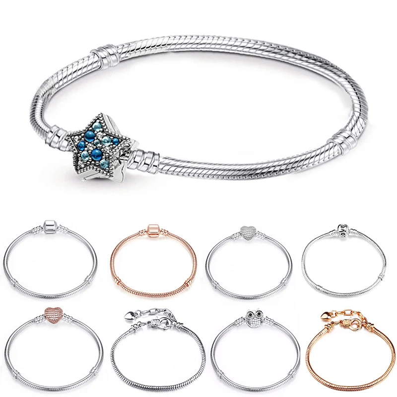 Блестящие браслеты шармы с Минни в стиле ретро серебряный цвет цепочка змея