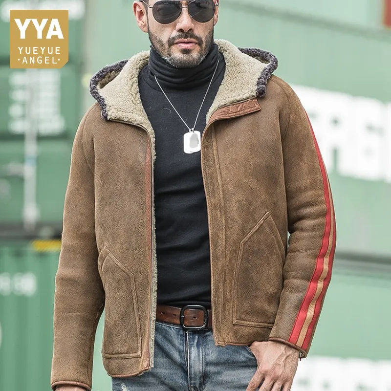 Роскошная двусторонняя куртка из подлинной овчины мужская повседневная с