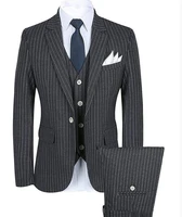 new gray pinstripe mens suits wedding tuxedos 3 pieces slim fit groom formal wear suit custom jacket pants vest