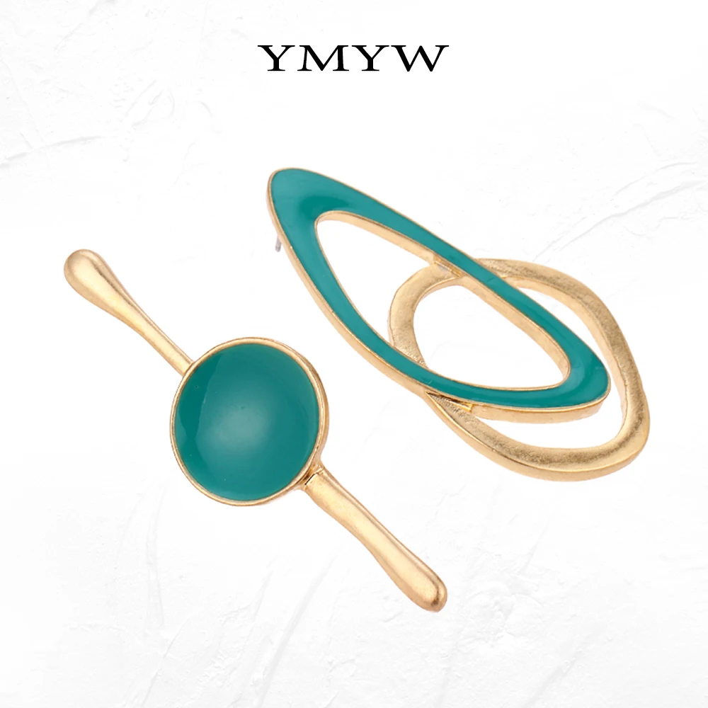 YMYW серьги гвоздики с зеленой эмалью асимметричные корейская мода уникальные