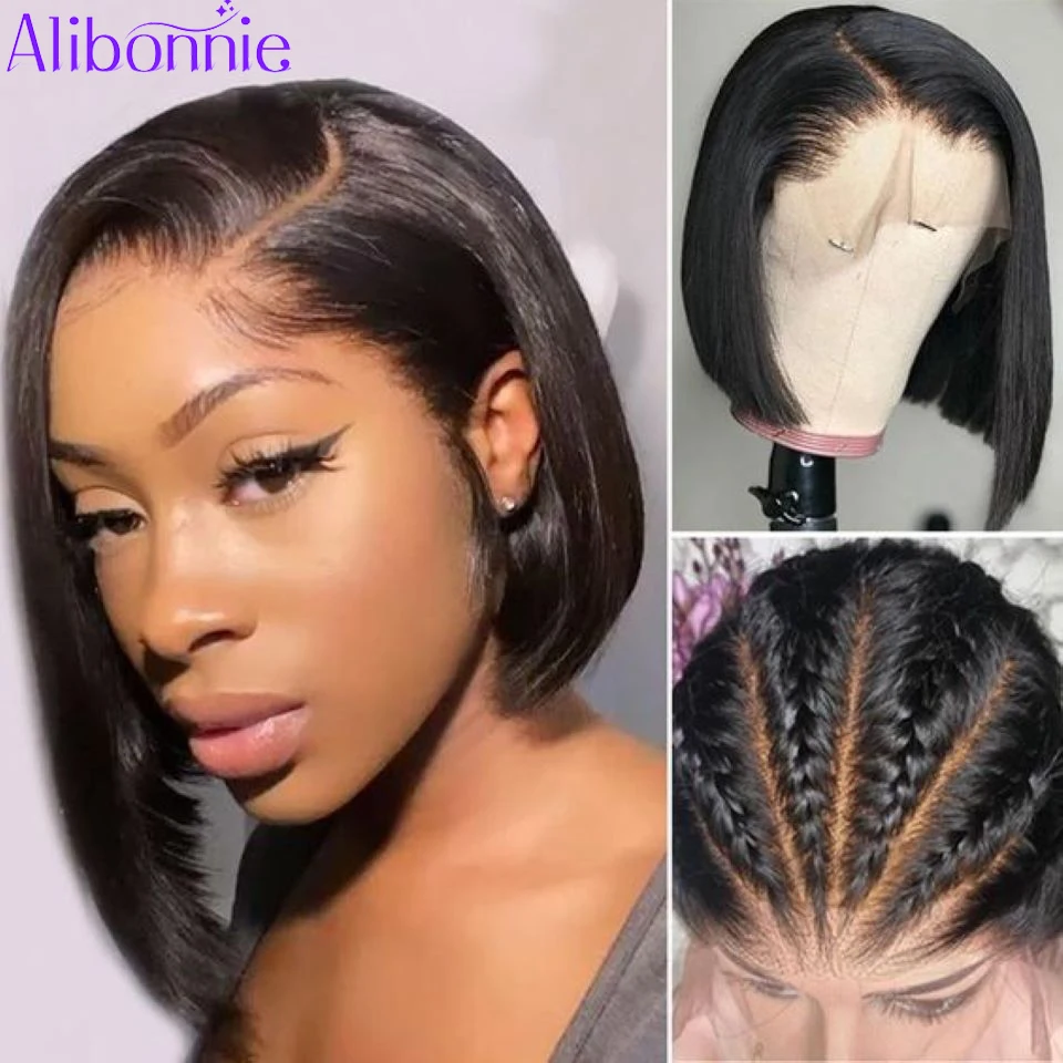 

Alibonnie Bob Wig Lace Front Human Hair Wigs Brazilian 13x4 Short Bob Wig Pre-Plucked Natural Color Remy Hair Wigs For Women