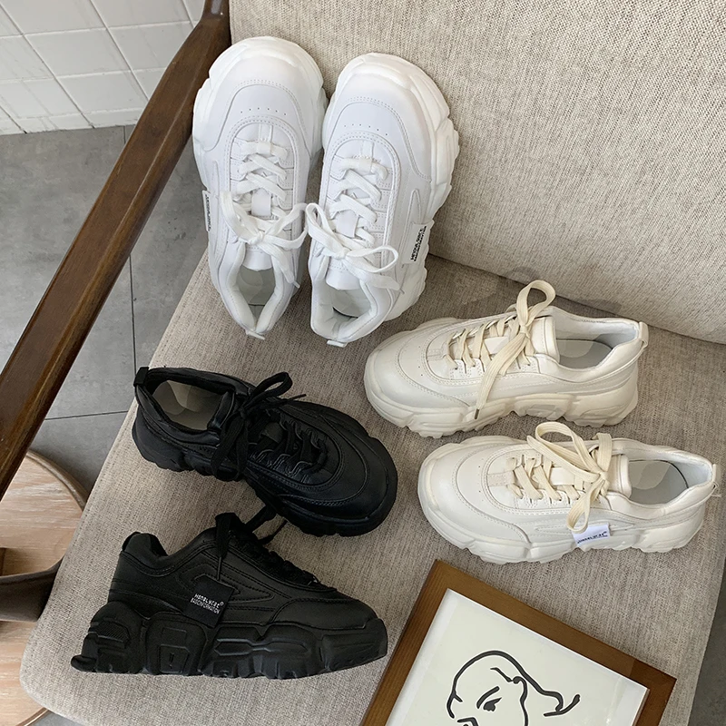 Женские кроссовки на платформе белые для бега толстой подошве весна 2020|Беговая