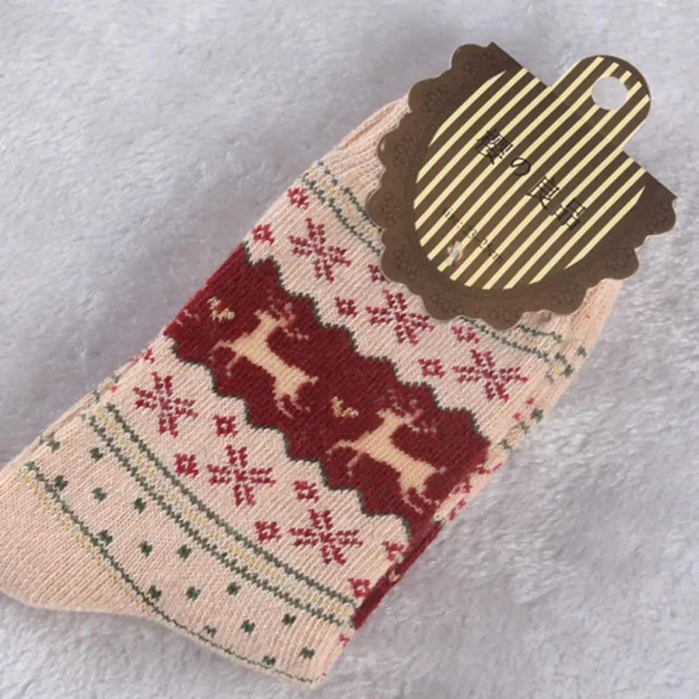 Лидер продаж Популярные Повседневные вязаные шерстяные носки с рождественским